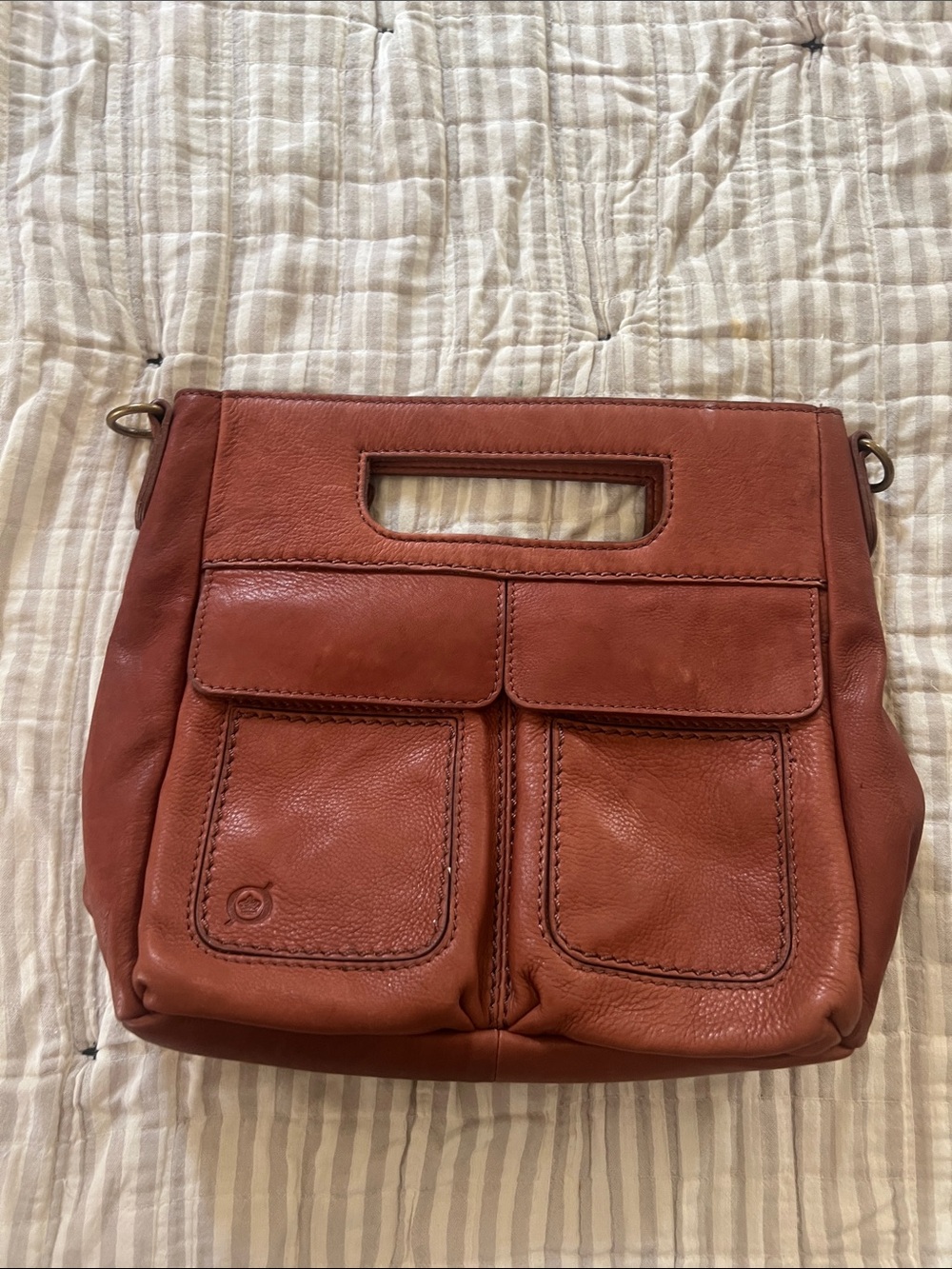 Born Leather Tote in Brick Orange with Front Pockets